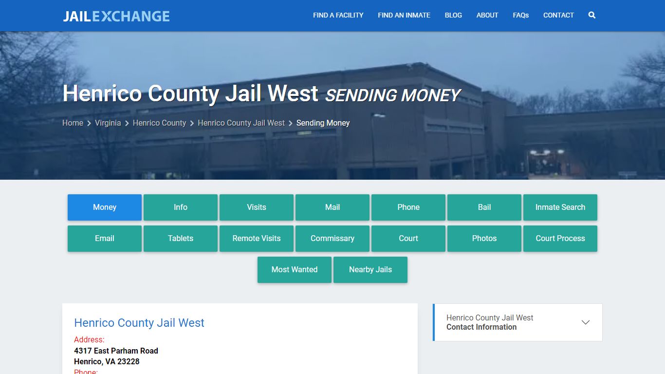 Send Money to Inmate - Henrico County Jail West, VA